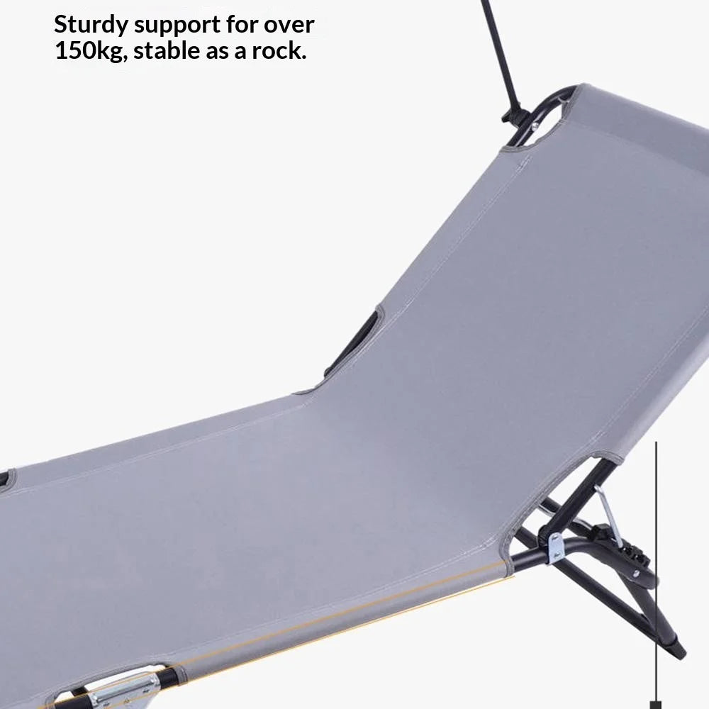 Outdoor Camping Cot Lightweight Portable Folding Bed with Shade Canopy 175-190 x 58 x 30-68cm - 5