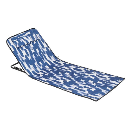 Adjustable Folding Lounge Chair with Storage Bag Outdoor Camping Beach Mat, 99 + 55 x 45 x 50cm - Blue / White Graffiti - 1