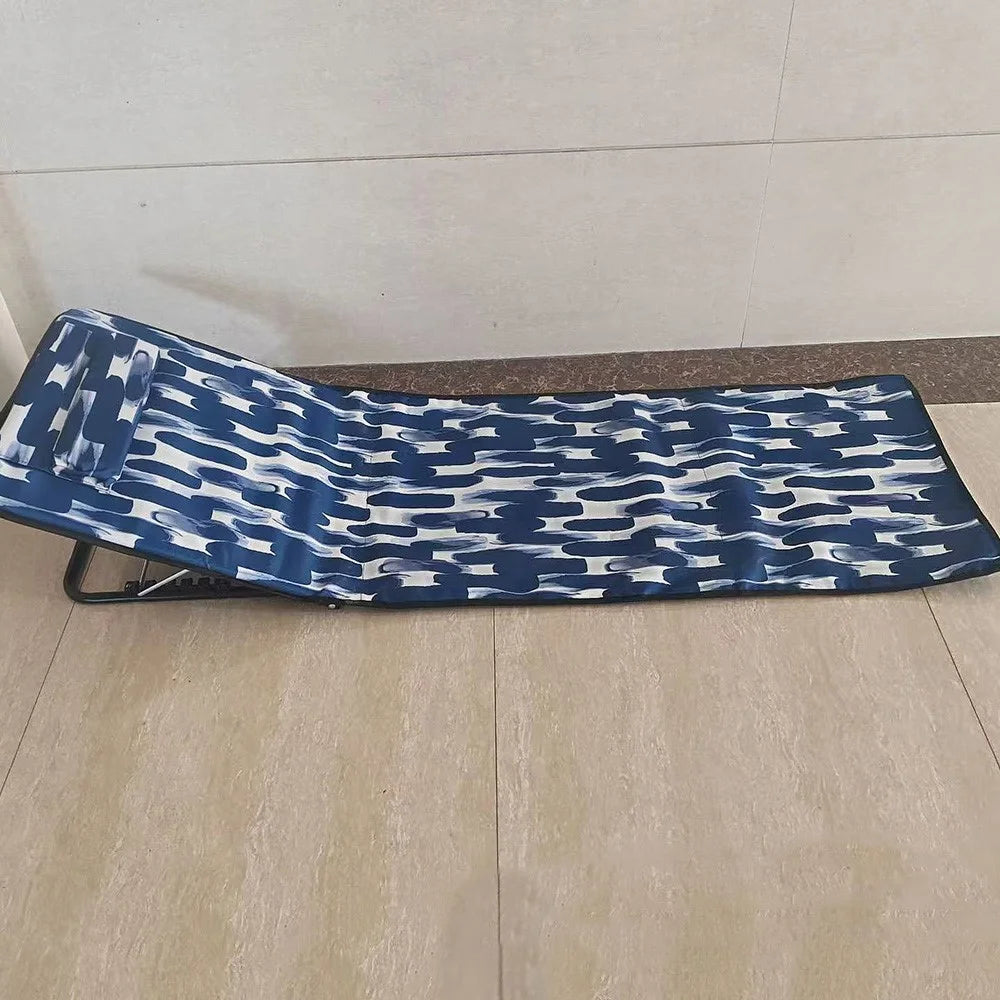 Adjustable Folding Lounge Chair with Storage Bag Outdoor Camping Beach Mat, 99 + 55 x 45 x 50cm - Blue / White Graffiti - 2
