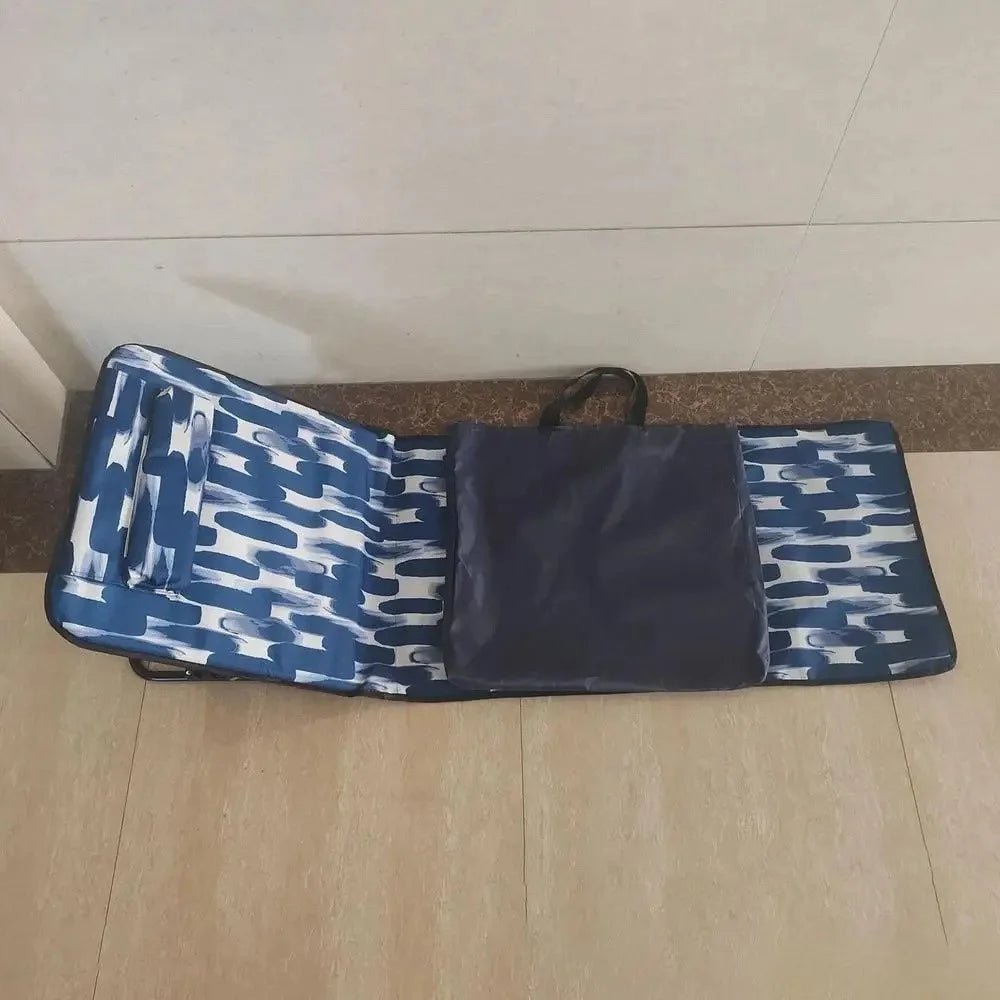 Adjustable Folding Lounge Chair with Storage Bag Outdoor Camping Beach Mat, 99 + 55 x 45 x 50cm - Blue / White Graffiti - 6
