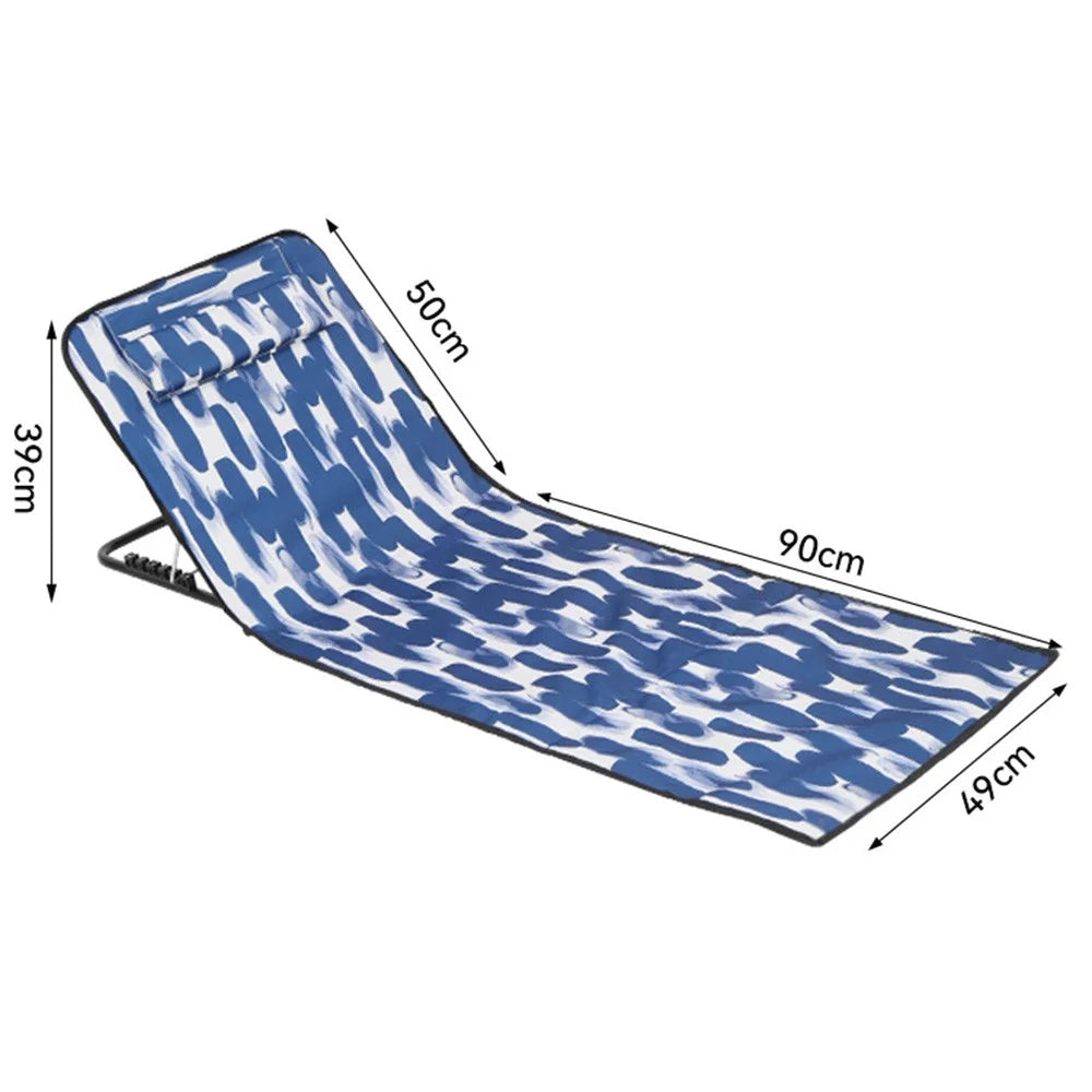 Adjustable Folding Lounge Chair with Storage Bag Outdoor Camping Beach Mat, 99 + 55 x 45 x 50cm - Blue / White Graffiti - 7