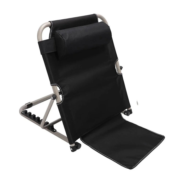 Folding Lounge Chair with Pillow 5-Level Adjustable Camping Chair for Outdoor Relaxation, 50+30x50x60cm - Black - 2