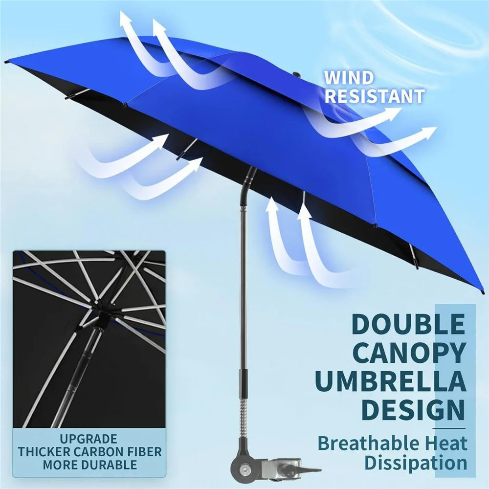 Outdoor Sun Umbrella for Fishing Camping Folding Beach Chair Clamp Umbrella 120cm Canopy Anti-UV Protection - Sapphire - 2