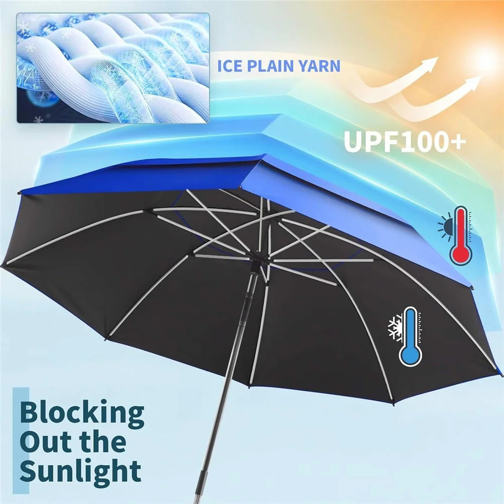 Outdoor Sun Umbrella for Fishing Camping Folding Beach Chair Clamp Umbrella 120cm Canopy Anti-UV Protection - Sapphire - 4