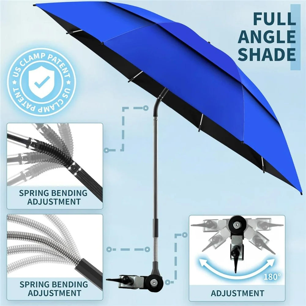 Outdoor Sun Umbrella for Fishing Camping Folding Beach Chair Clamp Umbrella 120cm Canopy Anti-UV Protection - Sapphire - 5