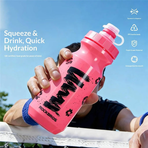 ROCKBROS 350032 350032001 600ml Bicycle Cycling Water Bottle PP5 Water Bottle Ergonomic with Dustproof Lid (No FDA, BPA-Free) - Pink - 2