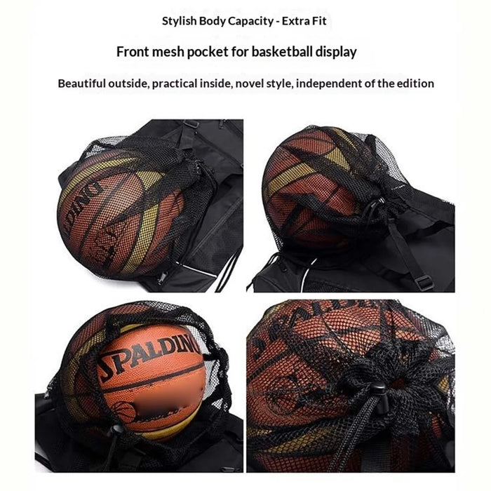 Basketball Backpack Large Capacity Outdoor Sports Bag Drawstring Design Multi Function Storage - Light Grey - 3