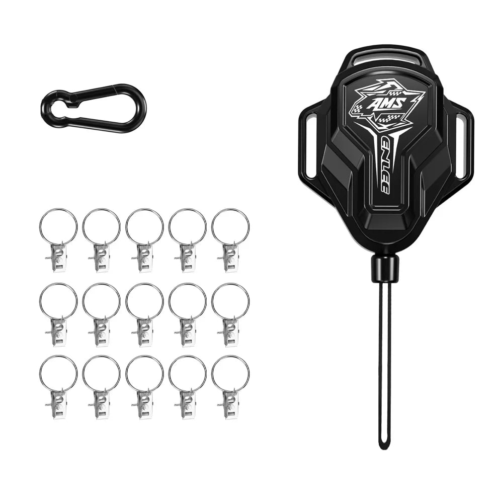 ENLEE 9m Outdoor Retractable Clothesline Portable Camping Hanging Drying Rope with Foldable Handle - Midnight Black - 1