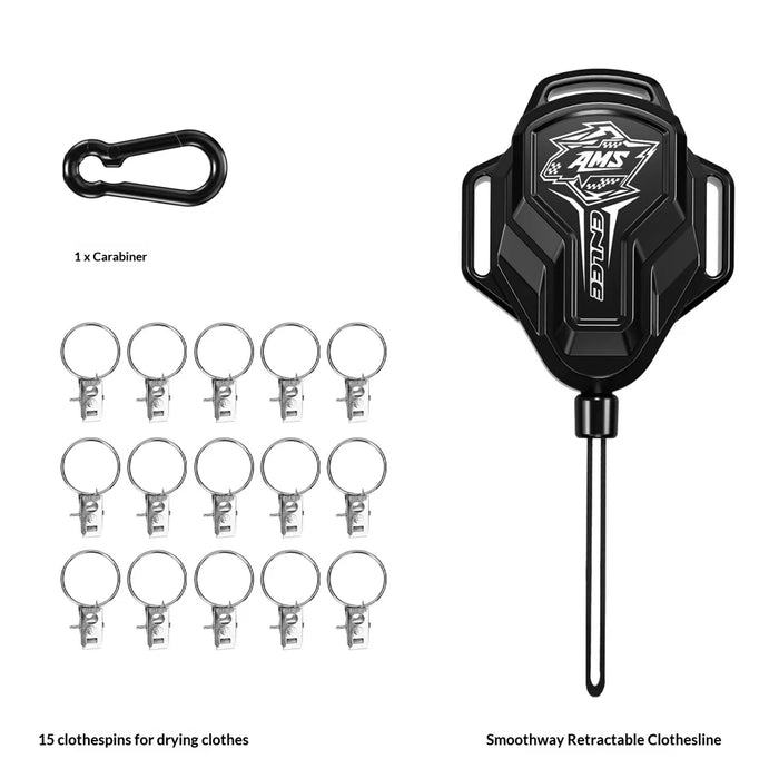 ENLEE 9m Outdoor Retractable Clothesline Portable Camping Hanging Drying Rope with Foldable Handle - Midnight Black - 7