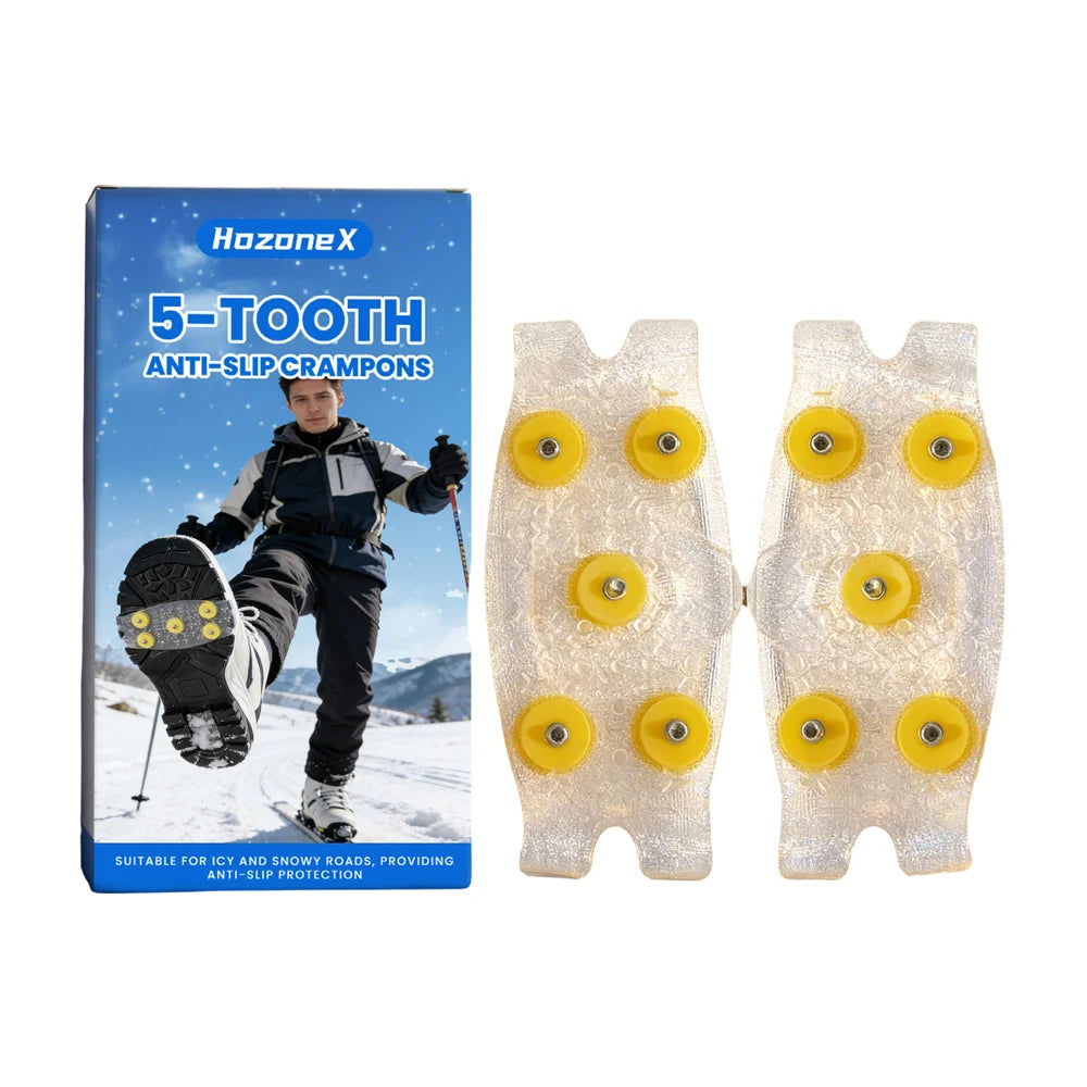 HOZONEX 5 Teeth Ice Cleats Anti Slip Crampon Outdoor Snow Mountain Climbing Anti Skid Grip Shoe Spikes - 1 Pair - 1