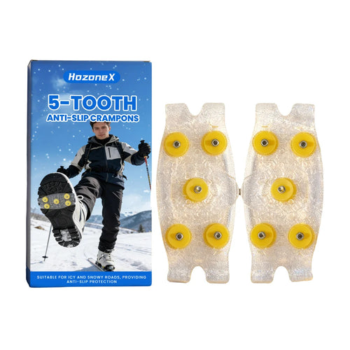 HOZONEX 5 Teeth Ice Cleats Anti Slip Crampon Outdoor Snow Mountain Climbing Anti Skid Grip Shoe Spikes - 1 Pair - 1
