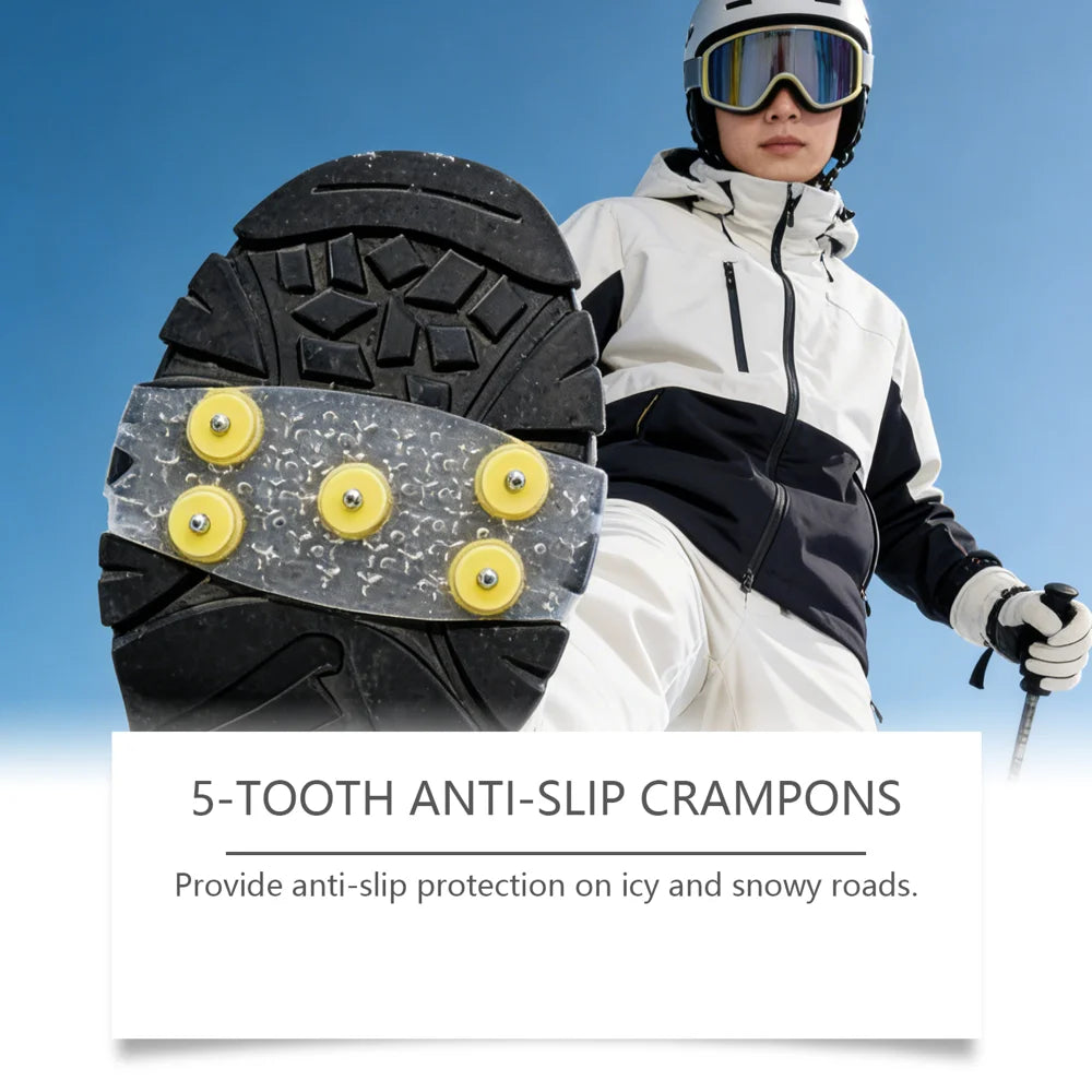 HOZONEX 5 Teeth Ice Cleats Anti Slip Crampon Outdoor Snow Mountain Climbing Anti Skid Grip Shoe Spikes - 1 Pair - 6