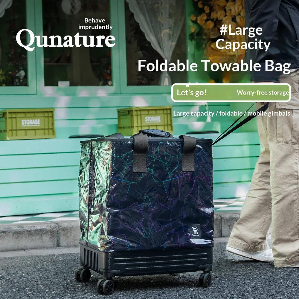 QUNATURE 75L Collapsible Travel Rolling Bag with Wheels for Outdoor Camping Portable Luggage Storage Bag - Black - 2