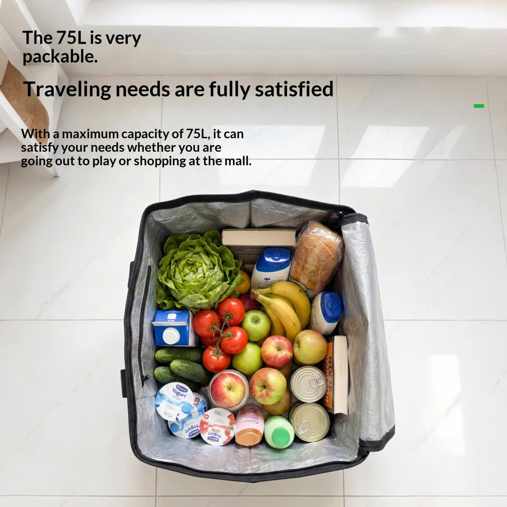 QUNATURE 75L Collapsible Travel Rolling Bag with Wheels for Outdoor Camping Portable Luggage Storage Bag - Black - 3