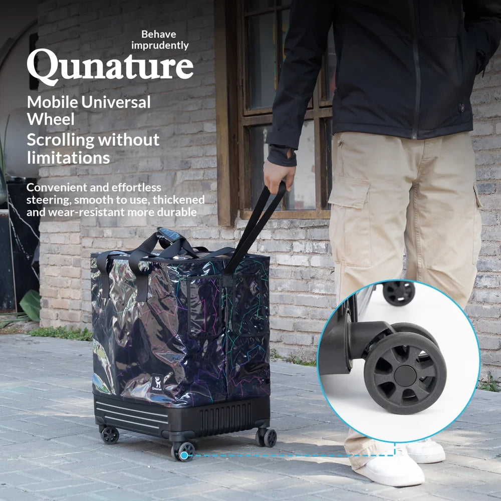 QUNATURE 75L Collapsible Travel Rolling Bag with Wheels for Outdoor Camping Portable Luggage Storage Bag - Black - 4