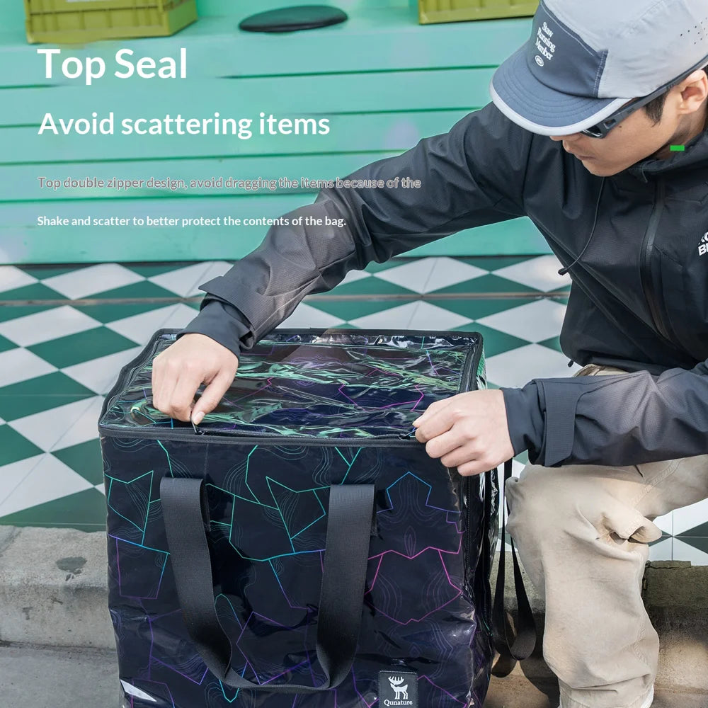 QUNATURE 75L Collapsible Travel Rolling Bag with Wheels for Outdoor Camping Portable Luggage Storage Bag - Black - 5