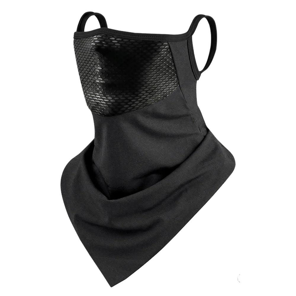 UPF50+ Cycling Face Mask Breathable Mesh UV Protection Ice Silk Triangle Scarf for Outdoor Sports - Black - 1