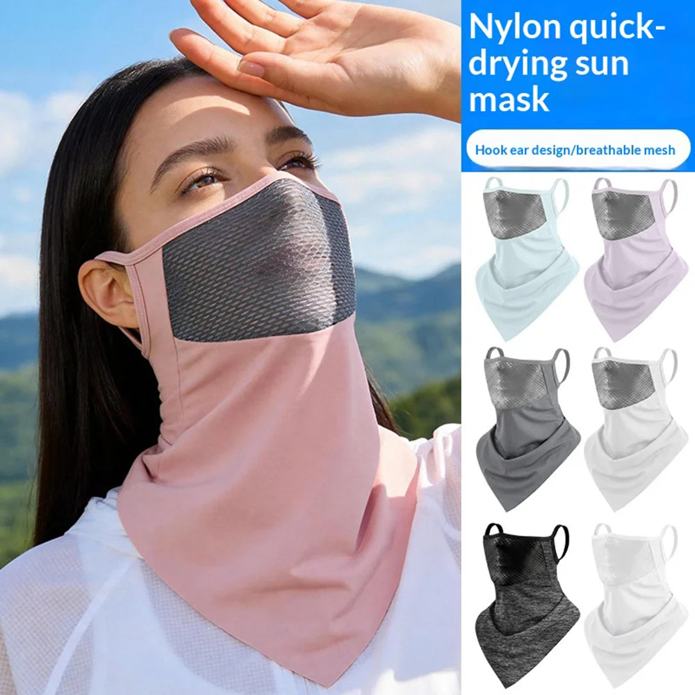 UPF50+ Cycling Face Mask Breathable Mesh UV Protection Ice Silk Triangle Scarf for Outdoor Sports - Black - 5