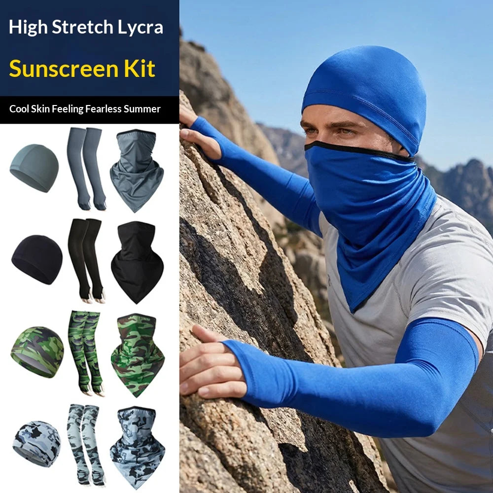 1 Pair Sun Protection Arm Sleeves with Moisture Wicking Cycling Cap Triangular Bandana for Outdoor Sports - Black - 5