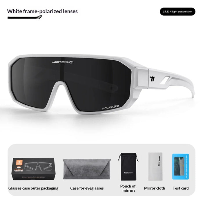 WEST BIKING YP0703196 Polarized Lens Cycling Glasses UV Protection Sunglasses for Outdoor Fishing Driving - White Frame - 7