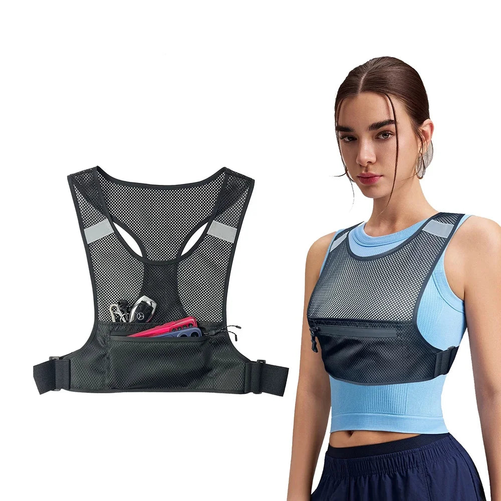 Breathable Mesh Running Vest Outdoor Sports Multi-Pocket Phone Holder Vest for Cycling Hiking - Black - 2