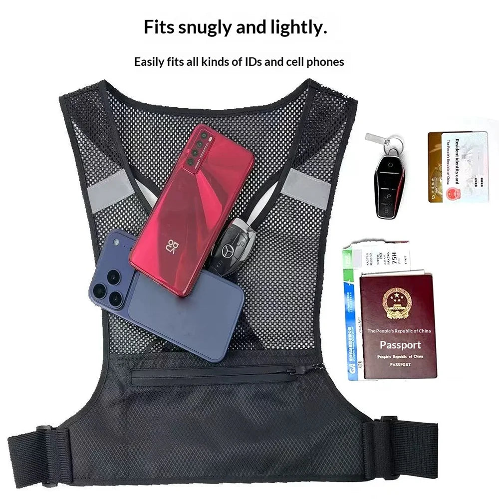 Breathable Mesh Running Vest Outdoor Sports Multi-Pocket Phone Holder Vest for Cycling Hiking - Black - 3