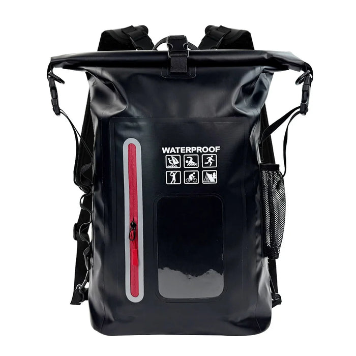 25L Outdoor IPX6 Waterproof Backpack Roll Top Reflective PVC Dry Bag for Swimming Rafting - Black - 1