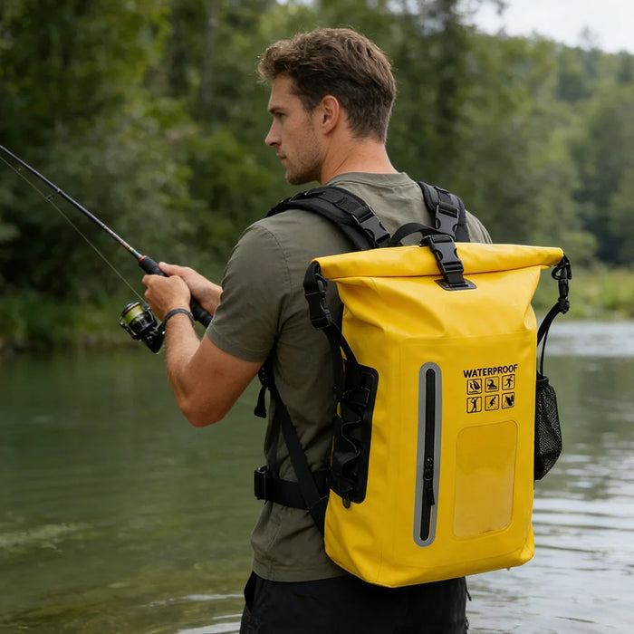 25L Outdoor IPX6 Waterproof Backpack Roll Top Reflective PVC Dry Bag for Swimming Rafting - Black - 2