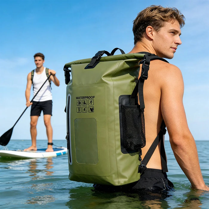 25L Outdoor IPX6 Waterproof Backpack Roll Top Reflective PVC Dry Bag for Swimming Rafting - Black - 4