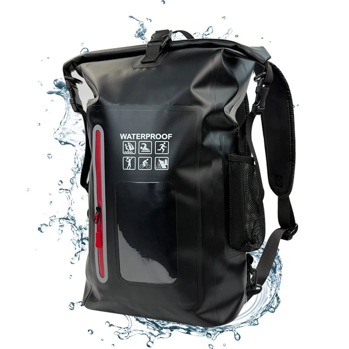 25L Outdoor IPX6 Waterproof Backpack Roll Top Reflective PVC Dry Bag for Swimming Rafting - Black - 5