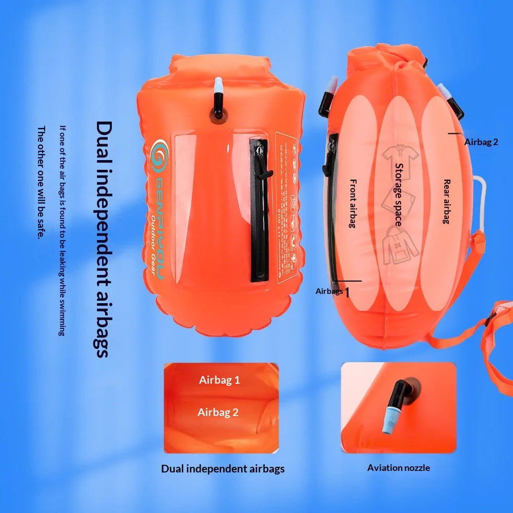 20L Storage Dual Chamber Adult Swimming Float IPX7 Waterproof Phone Bag Swim Buoy Float - 802/Orange - 2