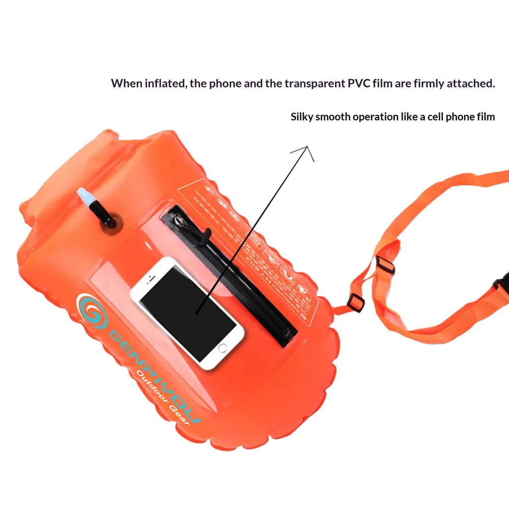 20L Storage Dual Chamber Adult Swimming Float IPX7 Waterproof Phone Bag Swim Buoy Float - 802/Orange - 6