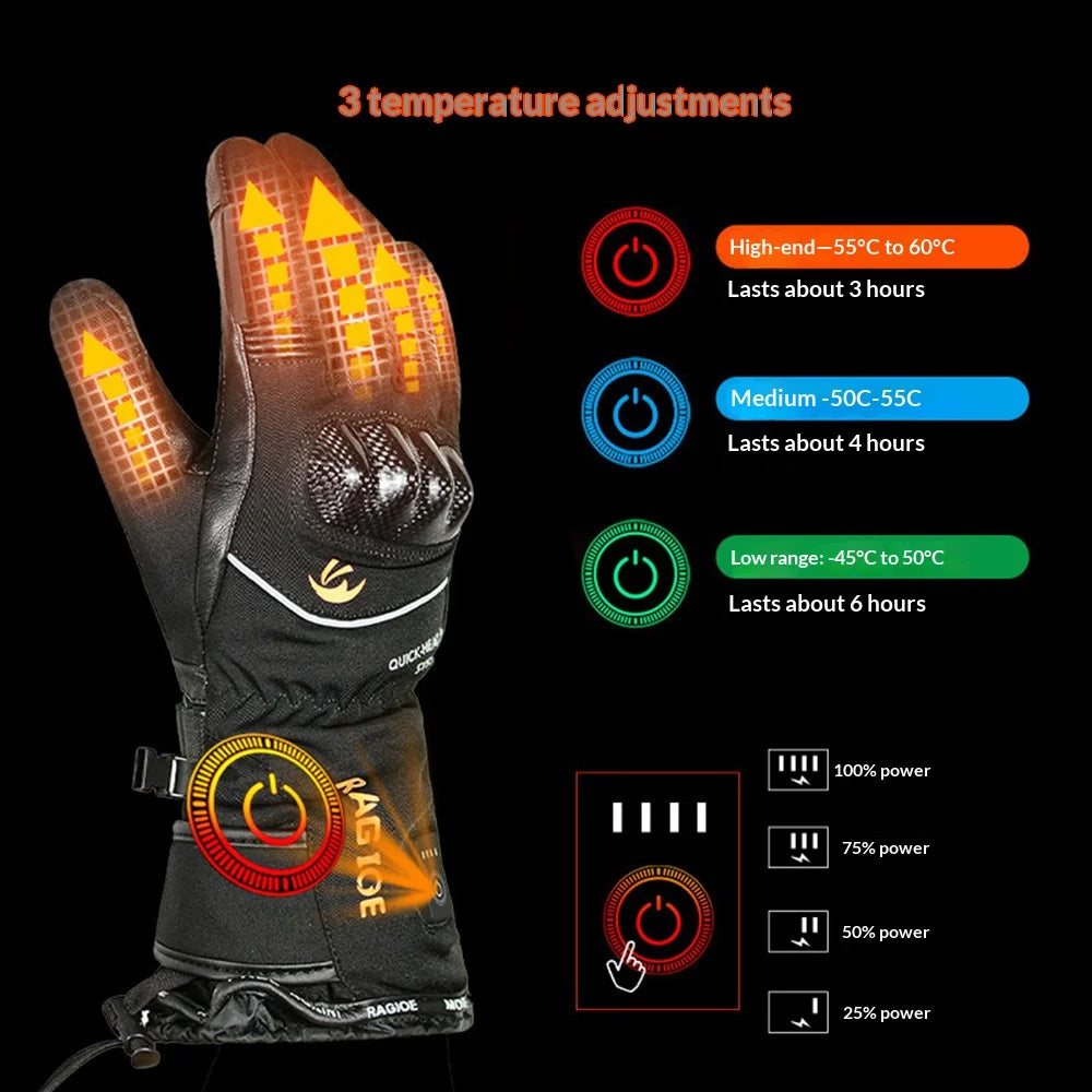 RAGIOE Waterproof Smart Heated Gloves Touchscreen Winter Warm Gloves with 2Pcs 7.4V / 3000mAh Battery for Outdoor Cycling - Black | L - 3