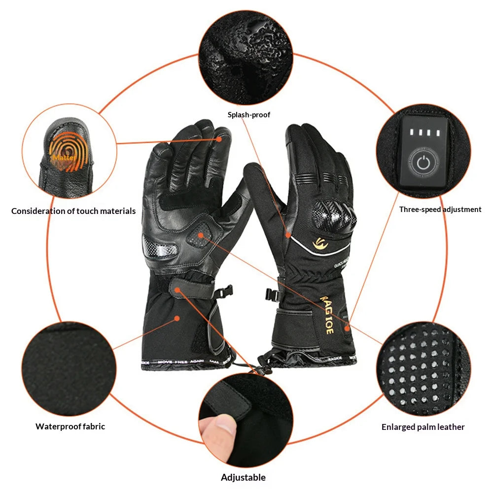 RAGIOE Waterproof Smart Heated Gloves Touchscreen Winter Warm Gloves with 2Pcs 7.4V / 3000mAh Battery for Outdoor Cycling - Black | L - 4