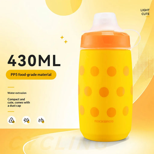 ROCKBROS 350042 Portable Cycling Water Bottle 430ml Squeeze Sports Drink Bottle for Mountain Road Bike (BPA Free, No FDA) - Orange - 2