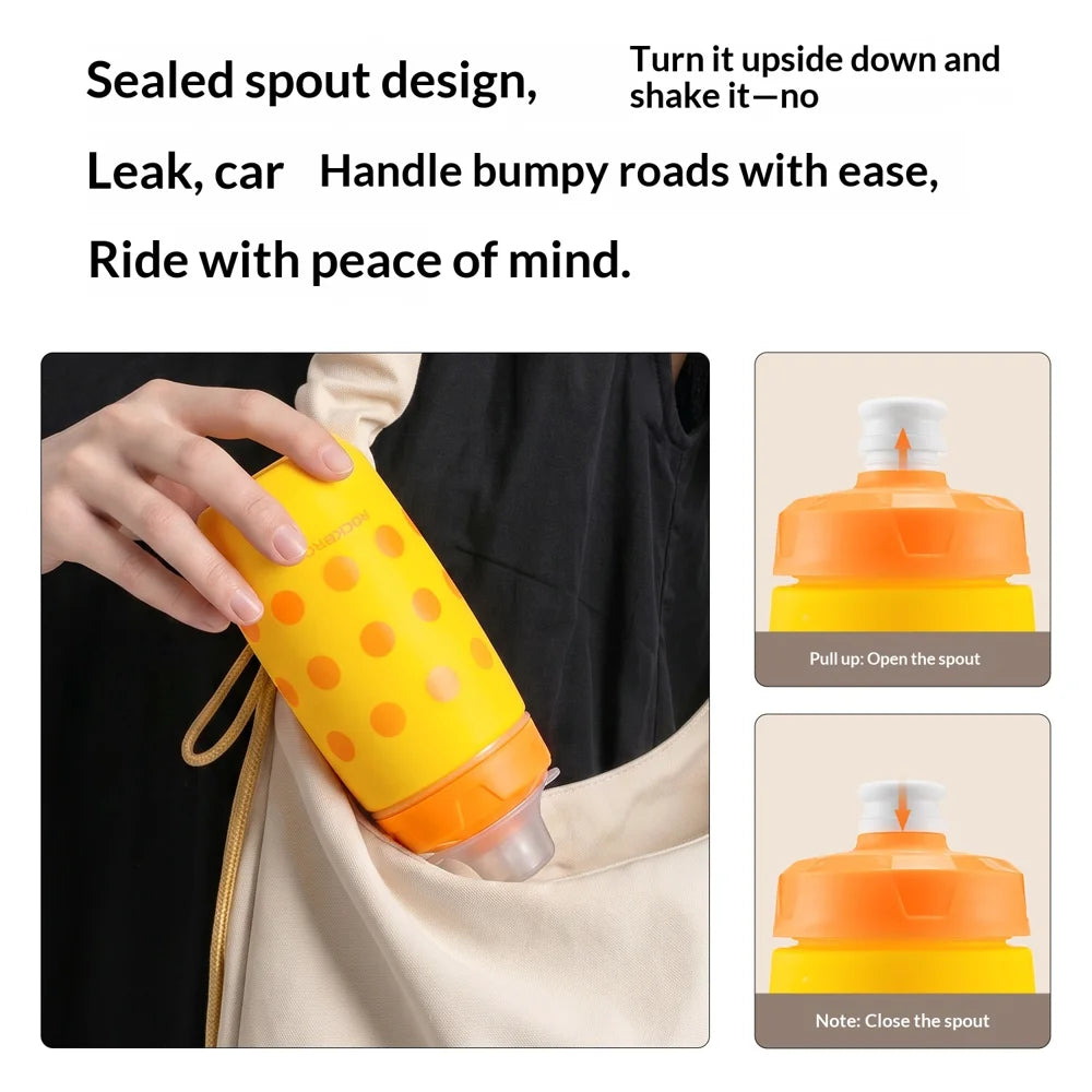 ROCKBROS 350042 Portable Cycling Water Bottle 430ml Squeeze Sports Drink Bottle for Mountain Road Bike (BPA Free, No FDA) - Orange - 6