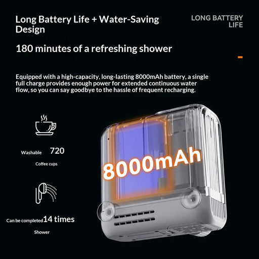 QUNATURE 60018901 Portable Electric Shower Pump 8000mAh Battery IPX8 Waterproof 3 Modes for Camping Outdoor - Black - 2
