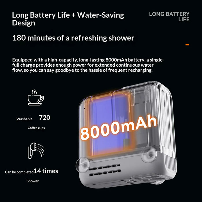 QUNATURE 60018901 Portable Electric Shower Pump 8000mAh Battery IPX8 Waterproof 3 Modes for Camping Outdoor - Black - 2