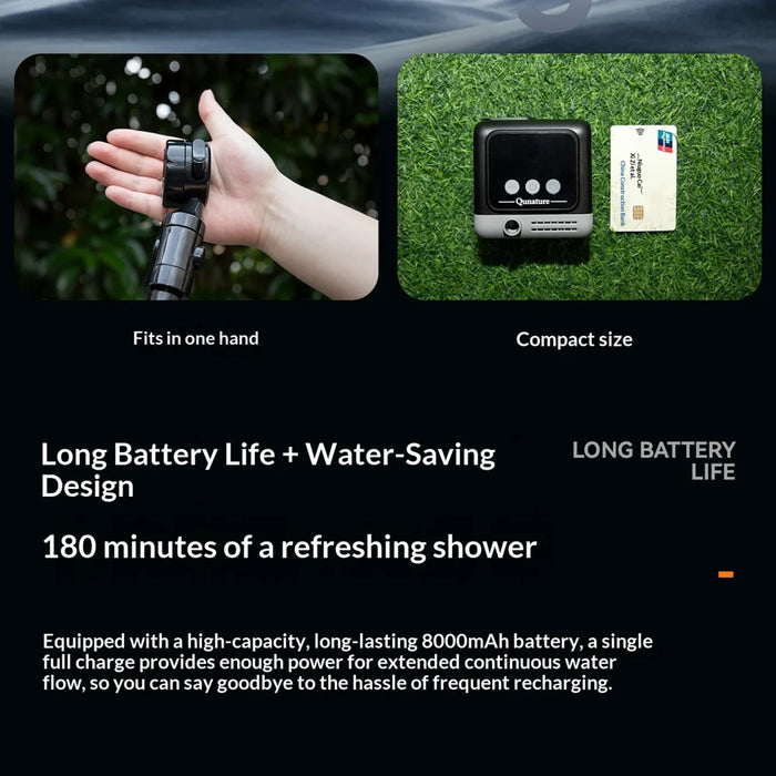 QUNATURE 60018901 Portable Electric Shower Pump 8000mAh Battery IPX8 Waterproof 3 Modes for Camping Outdoor - Black - 5