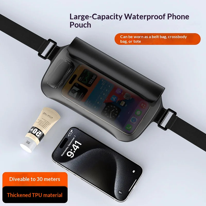 IPX8 Waterproof Phone Pouch 30m Diving Swimming TPU Waist Bag for 7.2 inch Cellphone - Black - 3