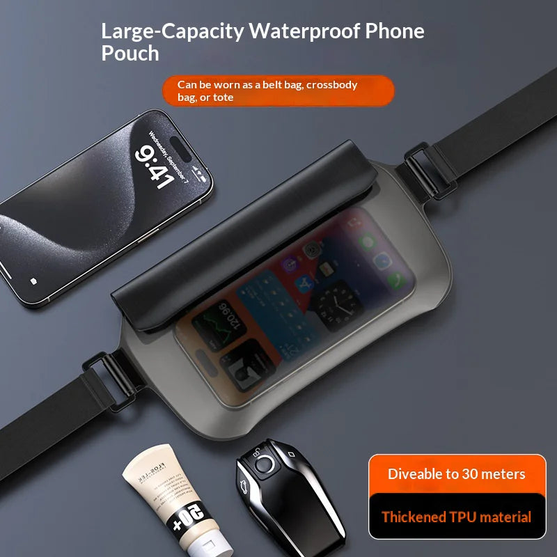 IPX8 Waterproof Phone Pouch 30m Diving Swimming TPU Waist Bag for 7.2 inch Cellphone - Black - 5