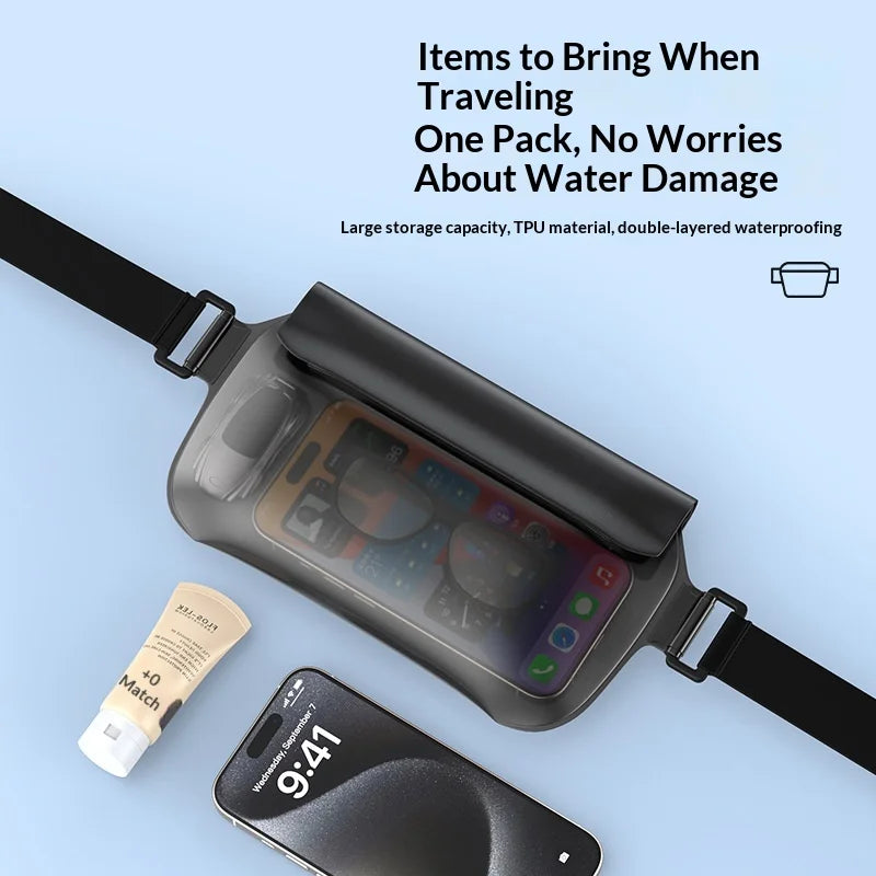 IPX8 Waterproof Phone Pouch 30m Diving Swimming TPU Waist Bag for 7.2 inch Cellphone - Black - 6