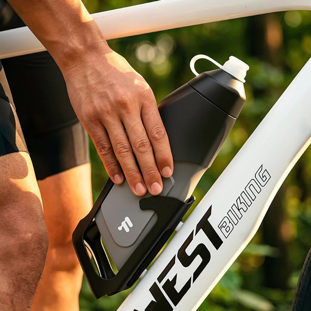 WEST BIKING YP0721059 Aerodynamic Cycling Water Bottle Set 680ml Squeeze Bottle with Cage (BPA Free, No FDA) - Black - 4
