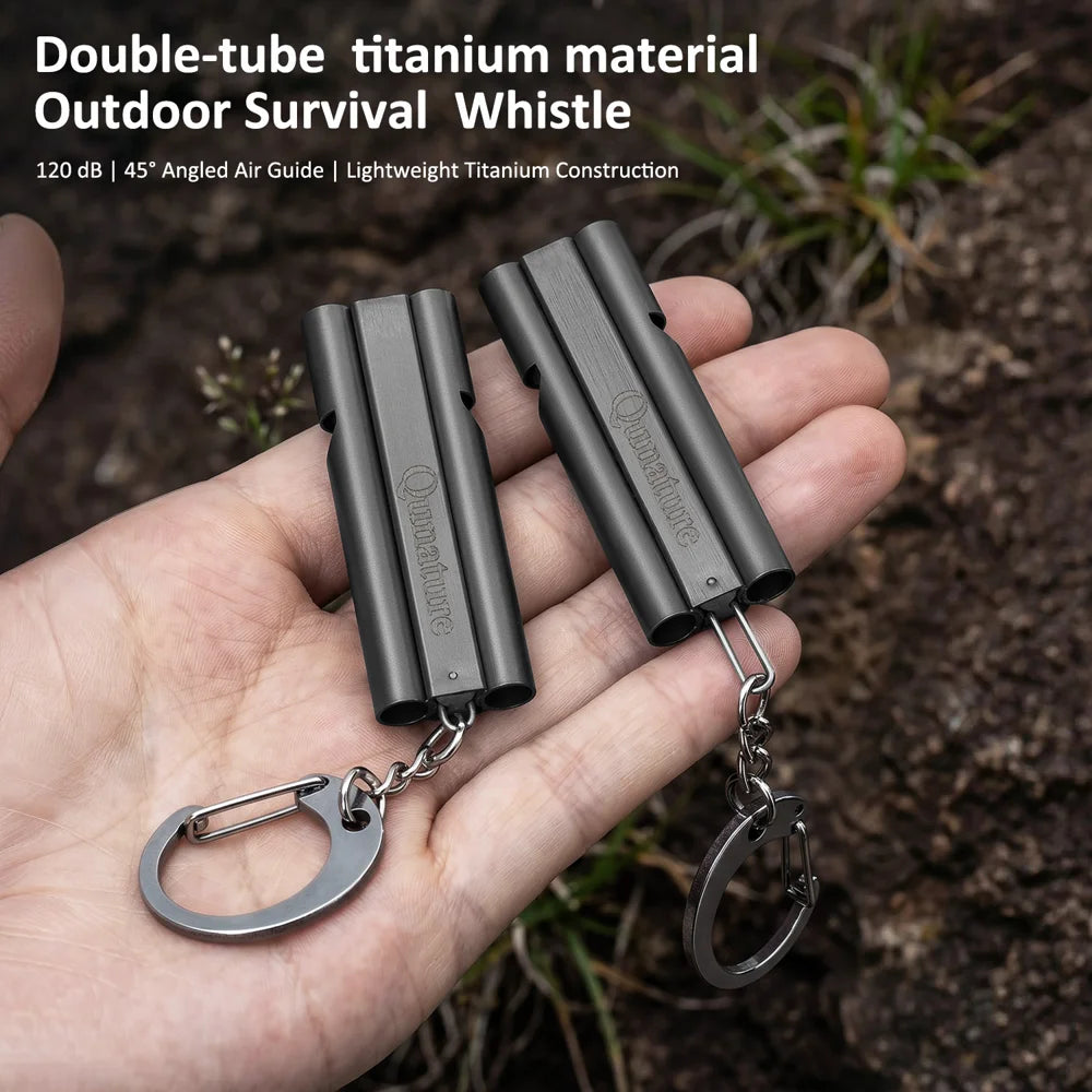 QUNATURE 60019101 Dual Tube Titanium Alloy Whistle 120dB for Outdoor Survival Camping Hiking Bird Training - Titanium Gray - 2