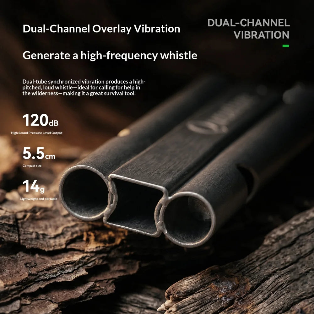 QUNATURE 60019101 Dual Tube Titanium Alloy Whistle 120dB for Outdoor Survival Camping Hiking Bird Training - Titanium Gray - 4
