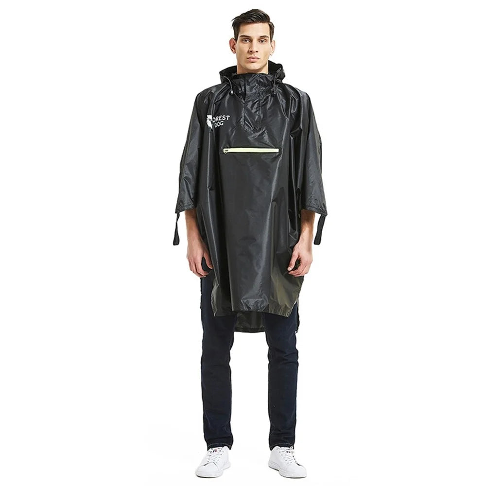 FOREST DOG Men Women Outdoor Camping Hiking Rain Poncho Reflective Raincoat - Black - 1