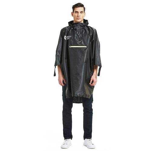 FOREST DOG Men Women Outdoor Camping Hiking Rain Poncho Reflective Raincoat - Black - 1