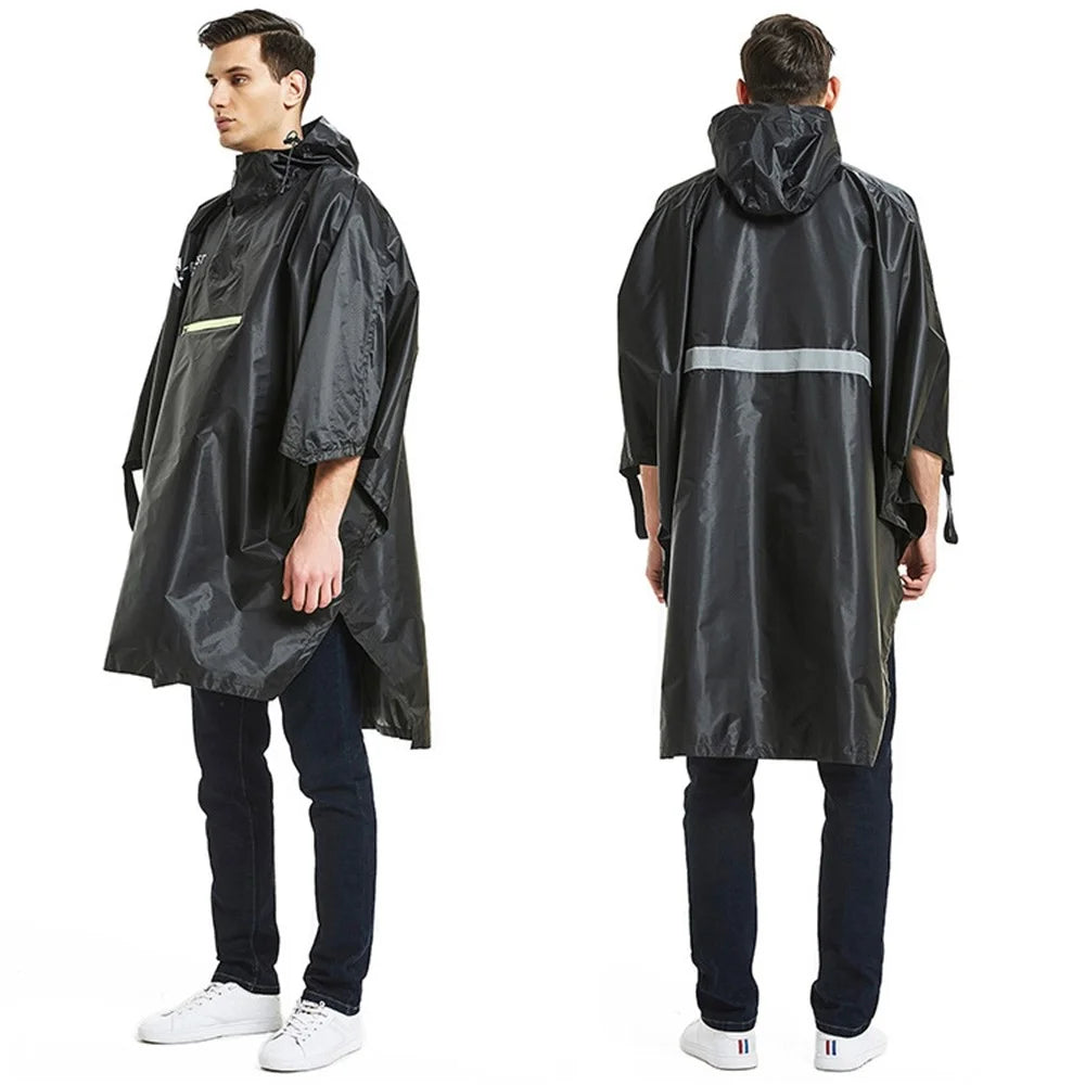 FOREST DOG Men Women Outdoor Camping Hiking Rain Poncho Reflective Raincoat - Black - 3