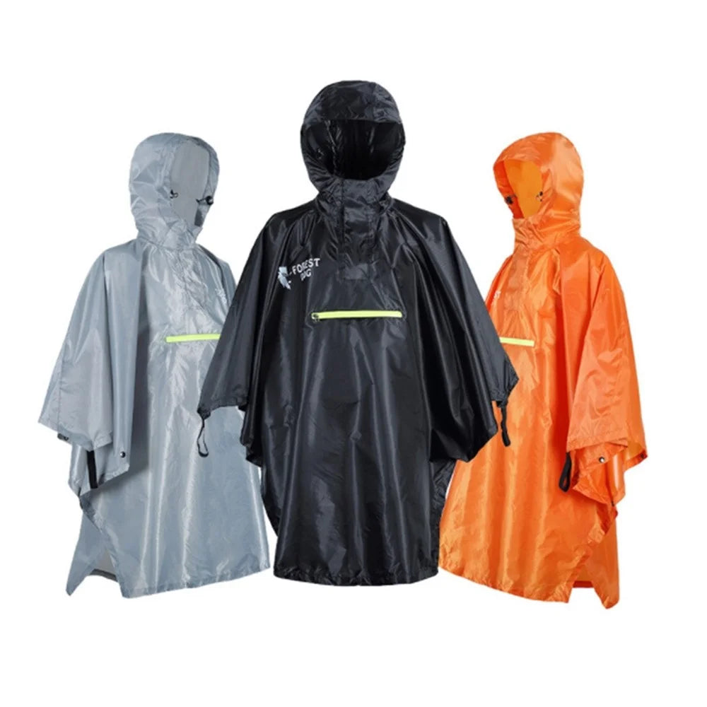 FOREST DOG Men Women Outdoor Camping Hiking Rain Poncho Reflective Raincoat - Black - 5