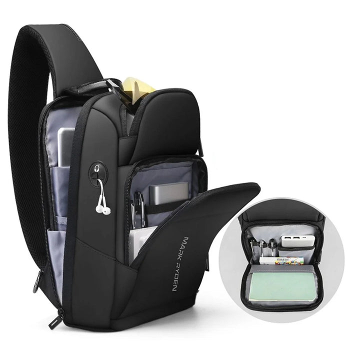 MARK RYDEN MR-7618 Stylish Multi-pockets Water-resistant Oxford Cloth Crossbody Bag Men Chest Bag with Charging Interface - 2